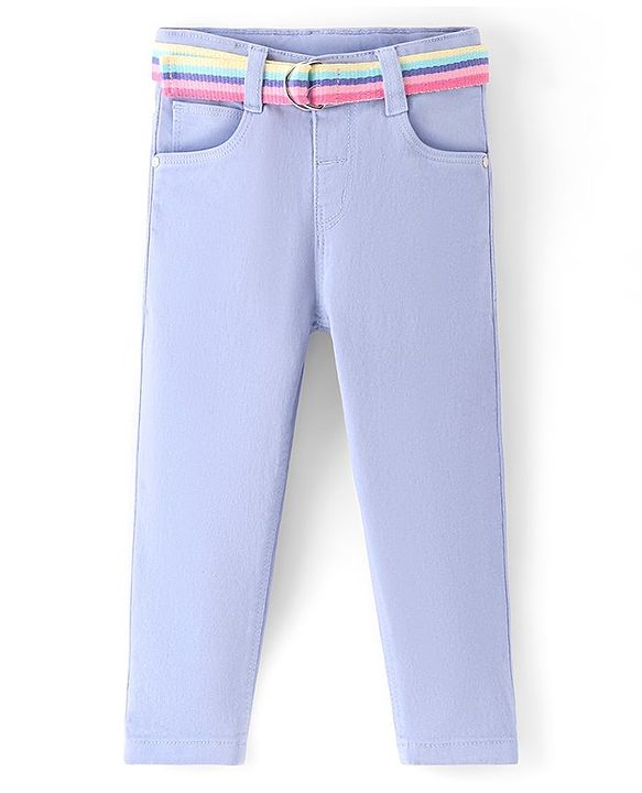 Babyhug Cotton Full Length Solid Washed Denim Jeans with Stretch - Lavendor