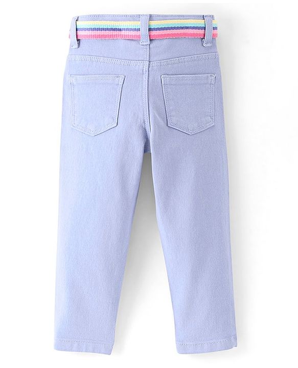 Babyhug Cotton Full Length Solid Washed Denim Jeans with Stretch - Lavendor