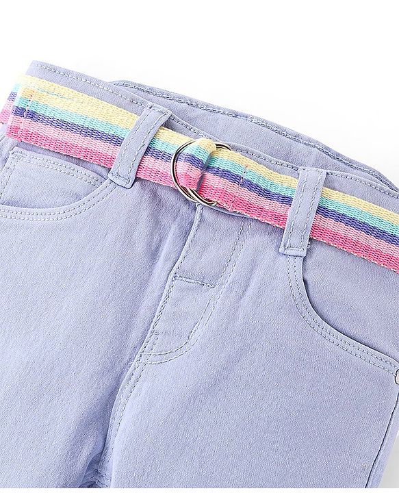 Babyhug Cotton Full Length Solid Washed Denim Jeans with Stretch - Lavendor