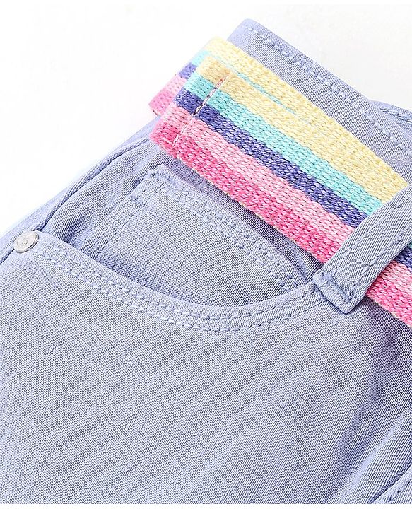 Babyhug Cotton Full Length Solid Washed Denim Jeans with Stretch - Lavendor