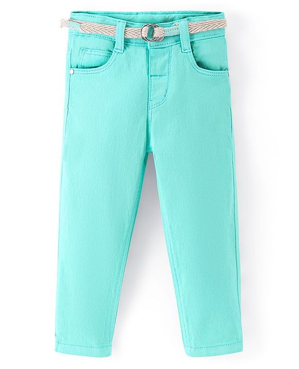Babyhug Denim Full Length Stretchable Washed Jeans - Mint