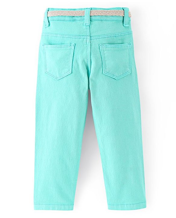 Babyhug Denim Full Length Stretchable Washed Jeans - Mint