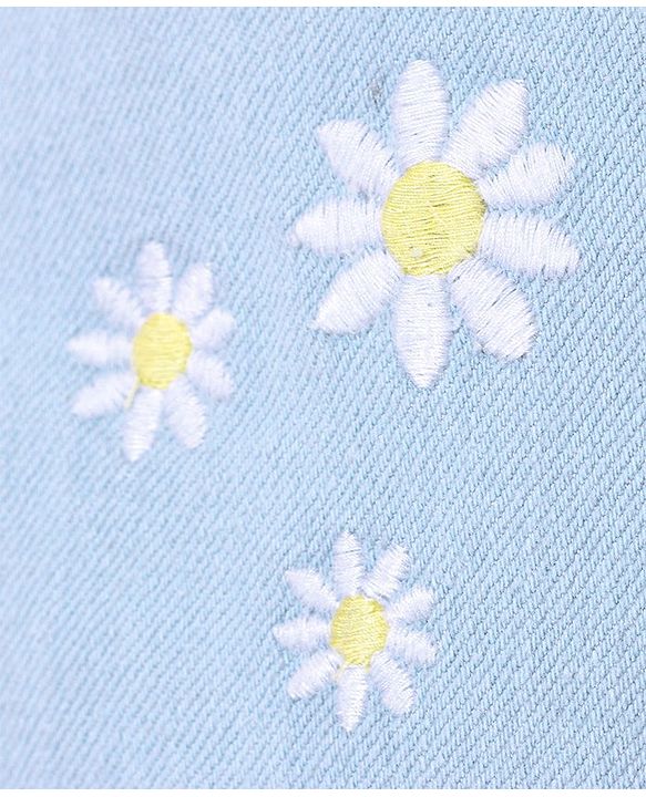 Babyhug Cotton Washed Denim Capri With Belt Floral Embroidery- Light Blue
