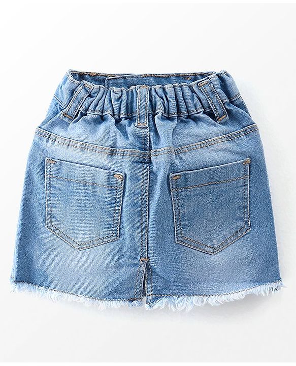 Babyhug Denim Mid Thigh Skirt Floral Embroidery - Blue