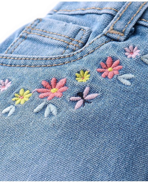 Babyhug Denim Mid Thigh Skirt Floral Embroidery - Blue