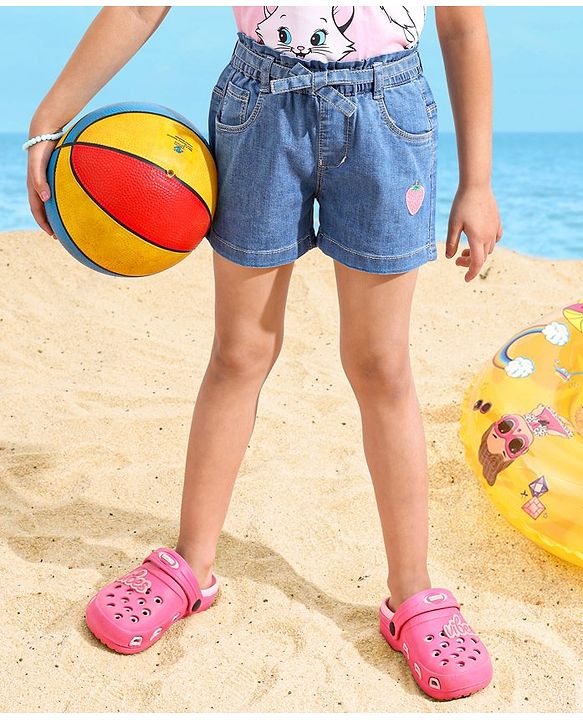 Babyhug Cotton Stretched Mid Thigh Length Strawberry Patch Shorts  - Blue