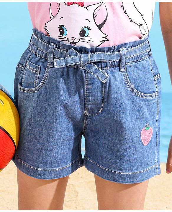 Babyhug Cotton Stretched Mid Thigh Length Strawberry Patch Shorts  - Blue
