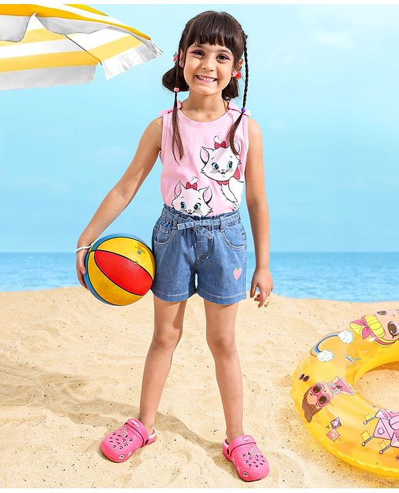 Babyhug Cotton Stretched Mid Thigh Length Strawberry Patch Shorts  - Blue