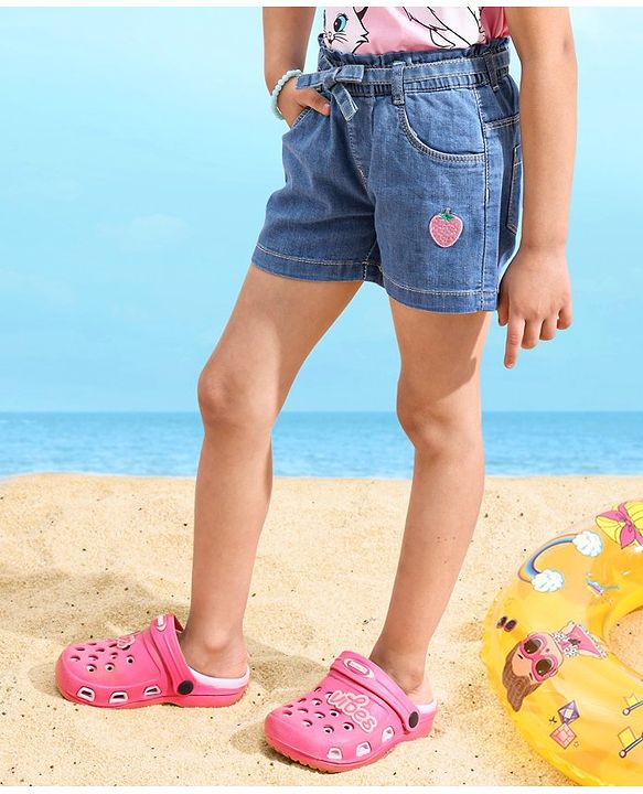 Babyhug Cotton Stretched Mid Thigh Length Strawberry Patch Shorts  - Blue