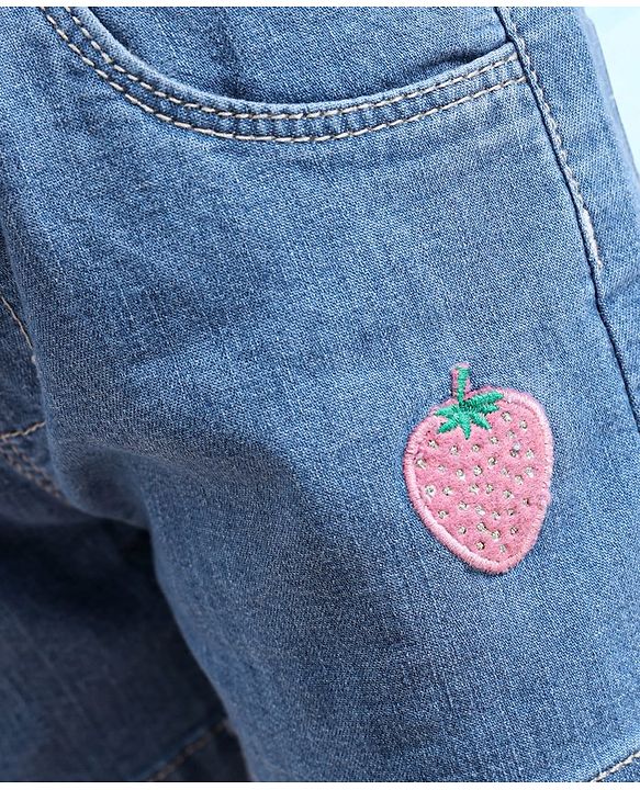 Babyhug Cotton Stretched Mid Thigh Length Strawberry Patch Shorts  - Blue