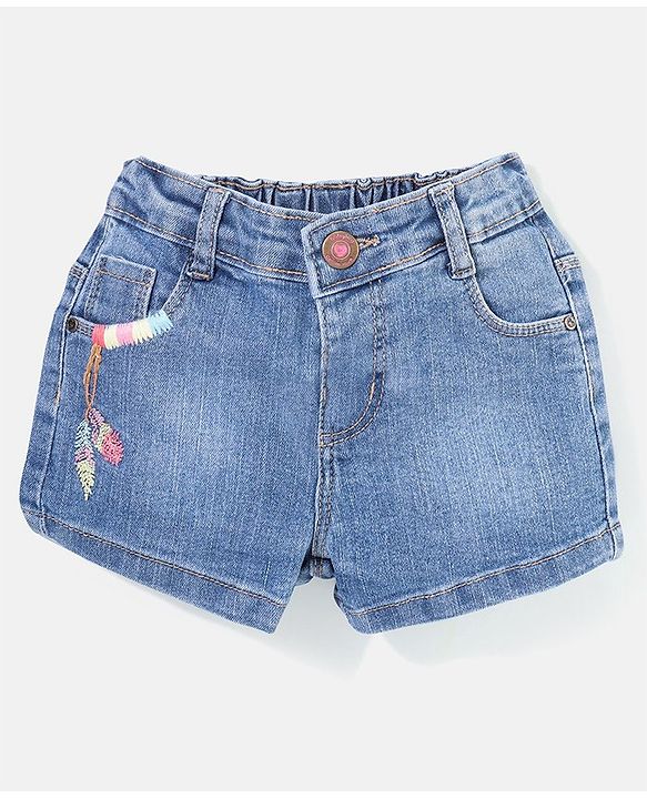 Babyhug Mid Thigh Length Washed Stretchable Denim Shorts - Blue