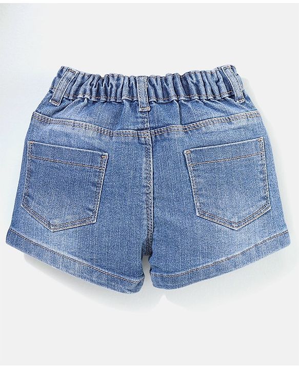 Babyhug Mid Thigh Length Washed Stretchable Denim Shorts - Blue