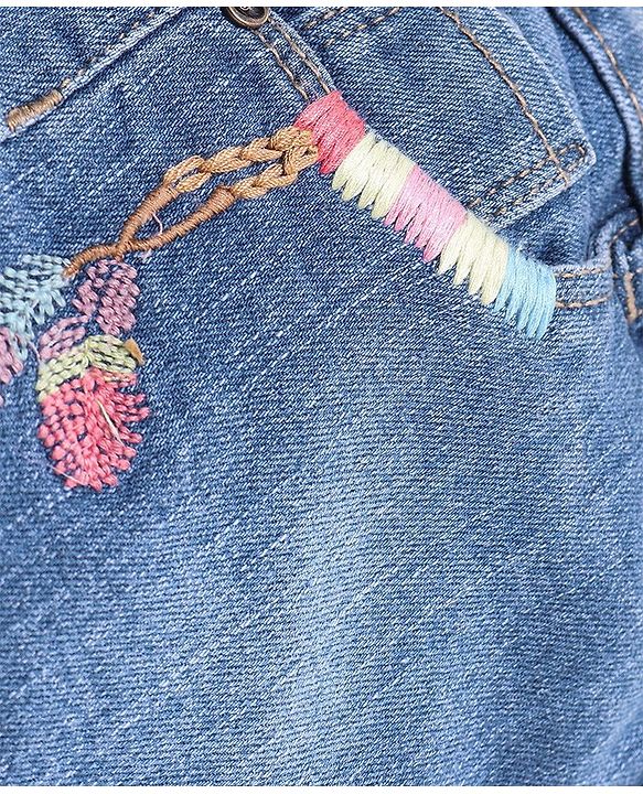 Babyhug Mid Thigh Length Washed Stretchable Denim Shorts - Blue