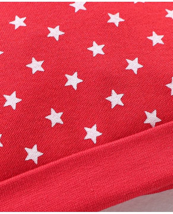 Babyhug 100% Cotton Cap Mittens & Booties Star Print Red - Cap Diameter 9.5 cm