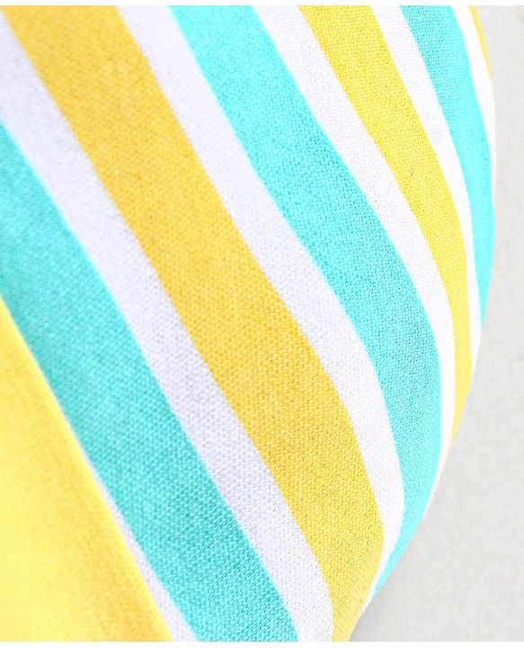 Babyhug 100% Cotton Knit Striped Cap Mittens & Booties Set Blue & Yellow - Diameter - 10.5 cm