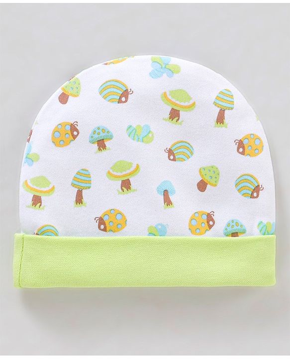 Babyhug 100% Cotton Lady Bug Printed Cap Mittens & Booties White -  Diameter 11.5 cm