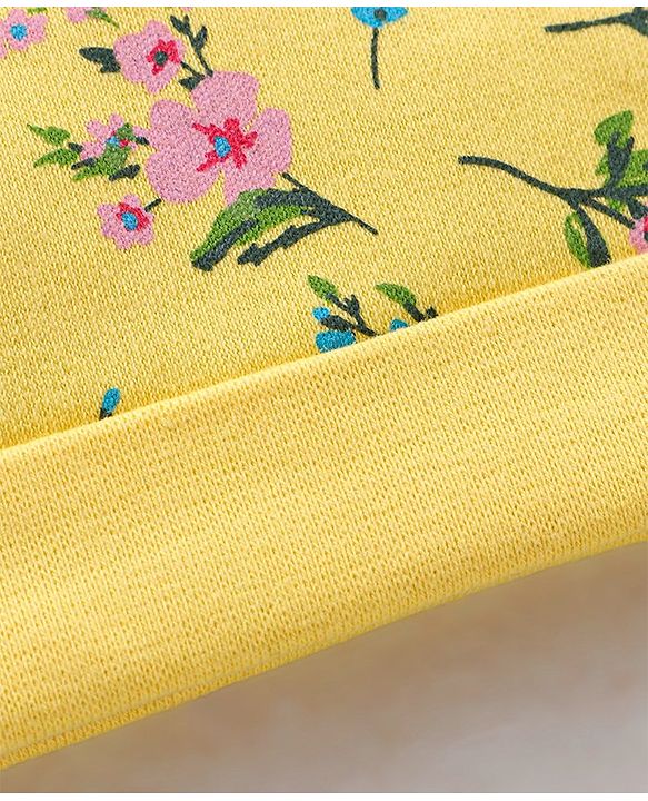 Babyhug 100% Cotton Cap Mittens And Booties Floral Print Yellow - Diameter 9 cm