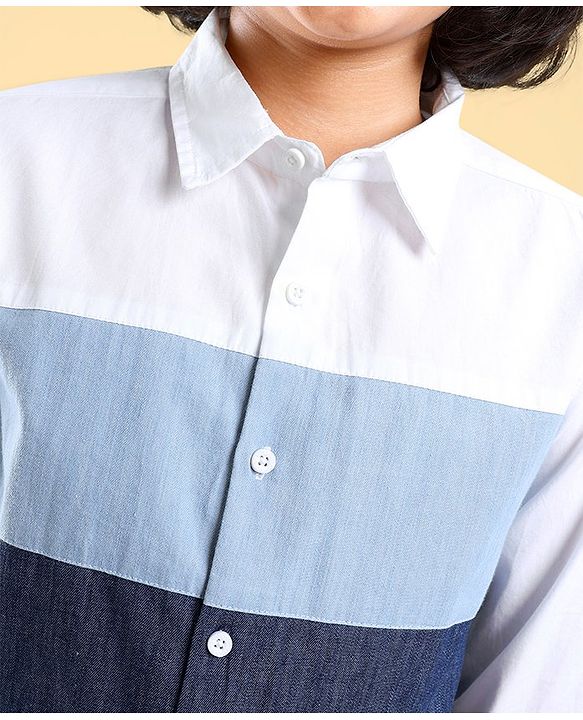 Pine Kids Cotton Full Sleeve Shirt Solid Color - White & Blue