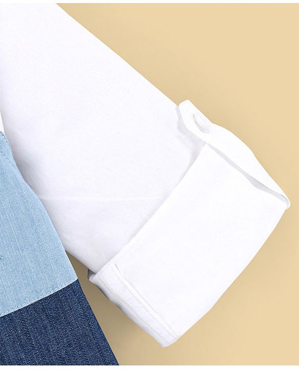 Pine Kids Cotton Full Sleeve Shirt Solid Color - White & Blue
