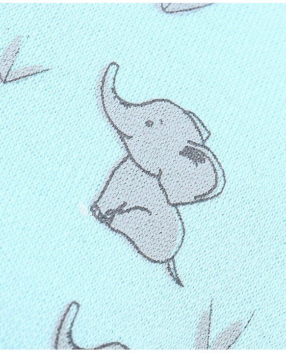 Babyhug 100% Cotton Cap Mittens And Booties Elephant Print - Blue