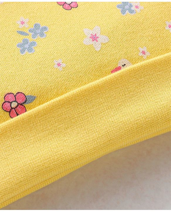 Babyhug 100% Cotton Cap Mittens & Booties Floral Print Yellow- Diameter 11.5 cm