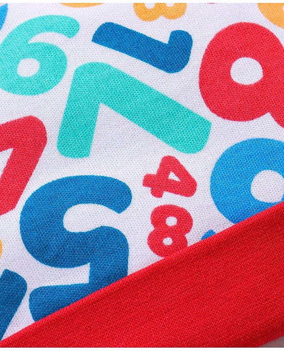 Babyhug 100% Cotton Cap Mittens And Booties Numbers Print Red - Cap Diameter 9 cm