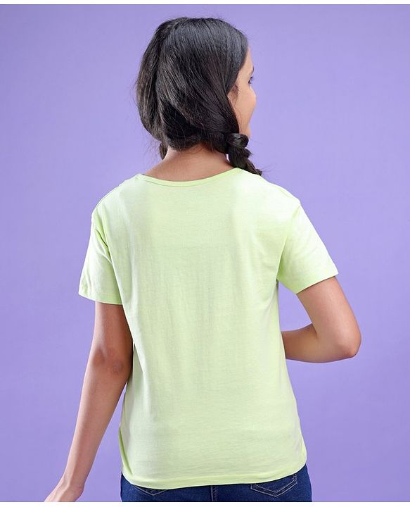 Pine Kids 100% Cotton Half Sleeves Biowashed T-Shirt Surf Board Print - Green