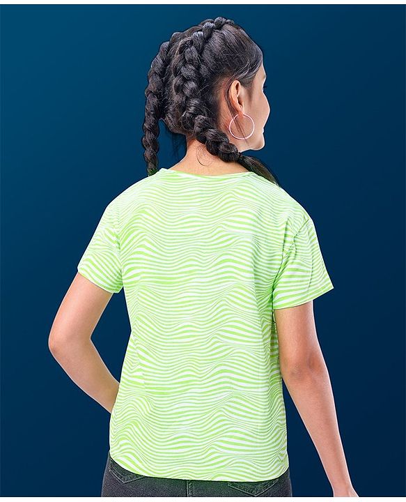 Pine Kids 100% Cotton Biowashed Half Sleeves T-Shirt Foil Text Print- White & Green