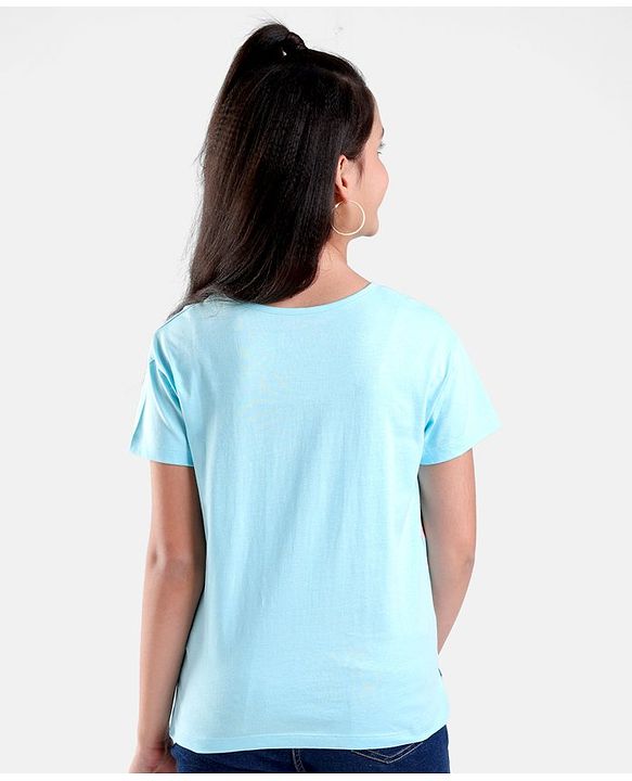 Pine Kids 100% Cotton Half Sleeves Biowashed T-Shirt Parrot Print - Blue