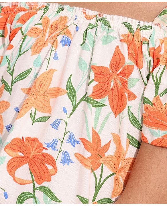 Pine Kids 100% Cotton Biowashed Off Shoulder T-Shirt - Orange
