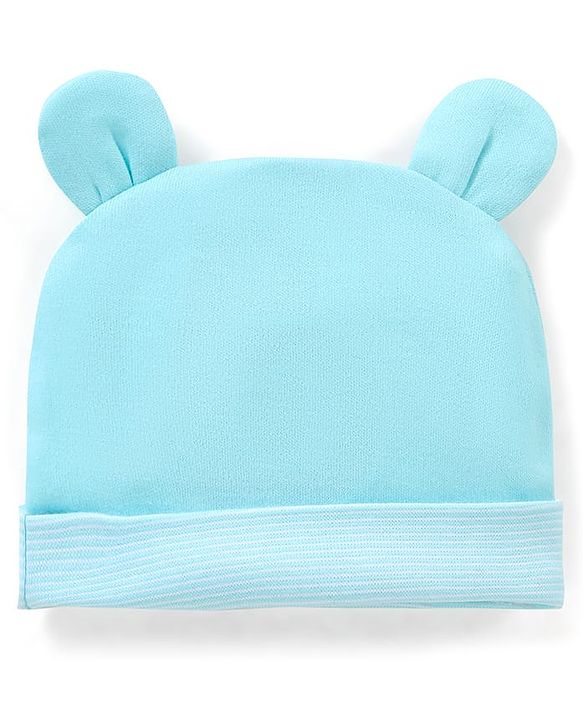 Babyhug 100% Cotton Teddy Bear  Print With Ear Applique Cap Blue - Diameter 9.5 cm