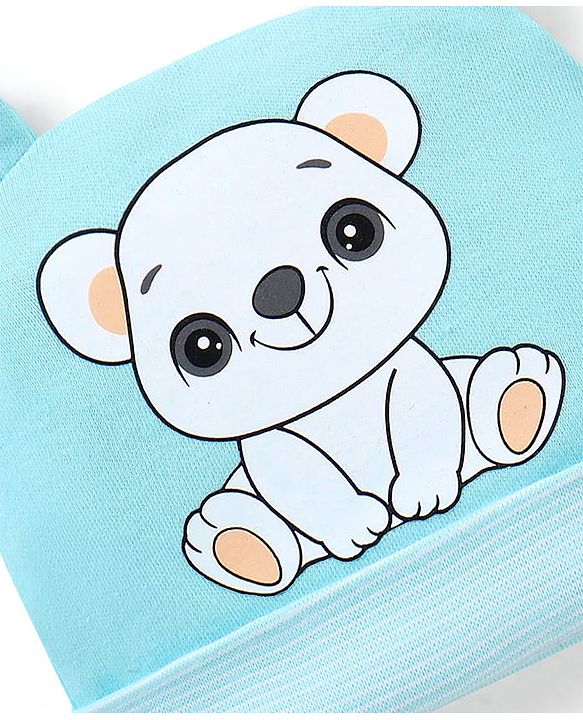 Babyhug 100% Cotton Teddy Bear  Print With Ear Applique Cap Blue - Diameter 9.5 cm
