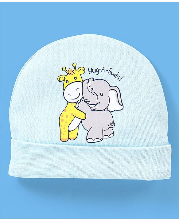Babyhug 100% Cotton Animal Print Cap - Blue