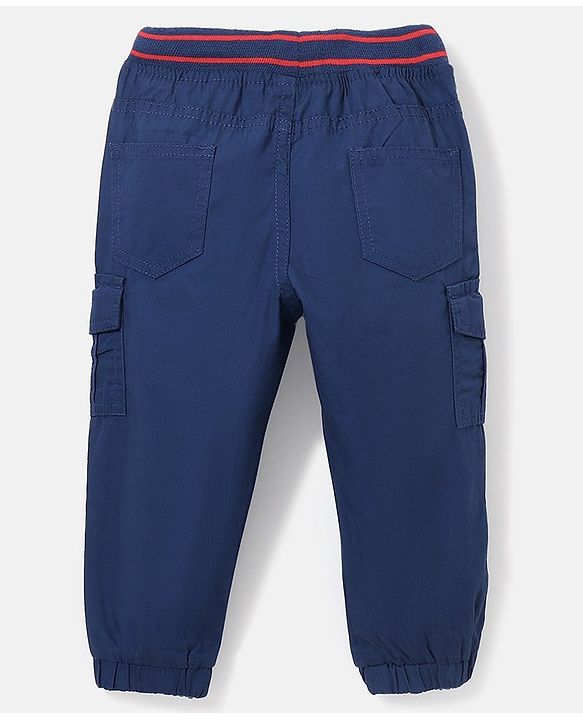 Babyhug 100% Cotton Woven Full Length Solid Joggers Pant - Blue