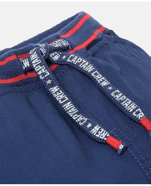 Babyhug 100% Cotton Woven Full Length Solid Joggers Pant - Blue