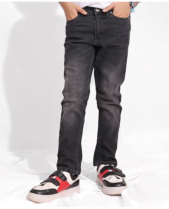 Pine Kids Full Length Cotton Elastane Washed Black Jeans - Grey