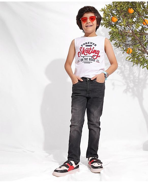 Pine Kids Full Length Cotton Elastane Washed Black Jeans - Grey