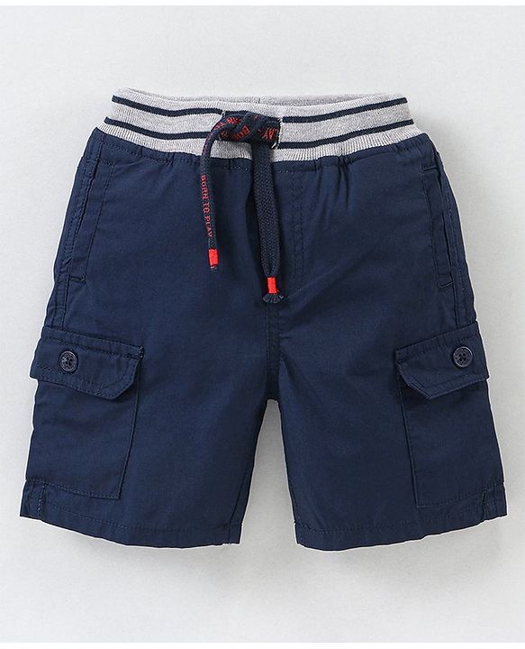 Babyhug Cotton Knit Knee Length Shorts Solid Color - Navy