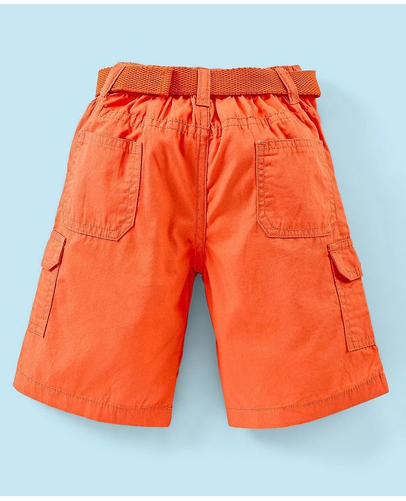 Babyhug Cotton Knit Knee Length Jamaican With Belt Solid Color - Orange