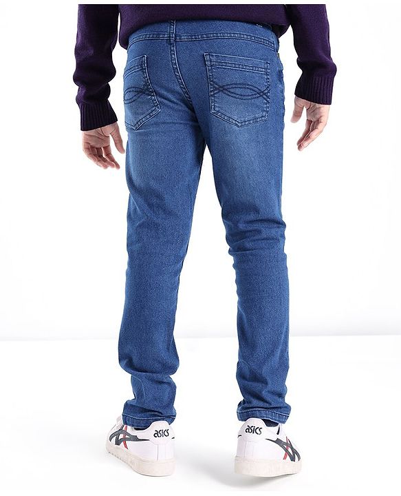 Pine Kids Cotton Spandex Woven Full Length 5 Pockets Washed Denim Jeans - Mid Blue