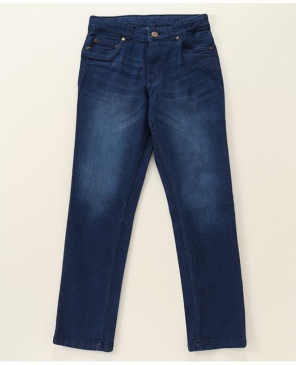 Pine Kids Cotton Spandex Woven Full Length 5 Pockets Washed Denim Jeans - Dark Blue