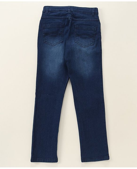 Pine Kids Cotton Spandex Woven Full Length 5 Pockets Washed Denim Jeans - Dark Blue
