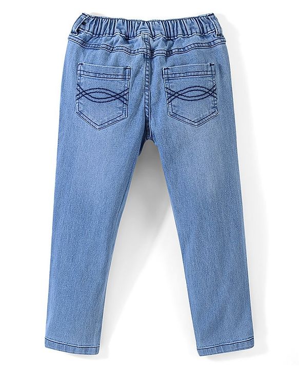 Pine Kids Cotton Spandex Woven Full Length 5 Pockets Washed Denim Jeans - Ice Blue