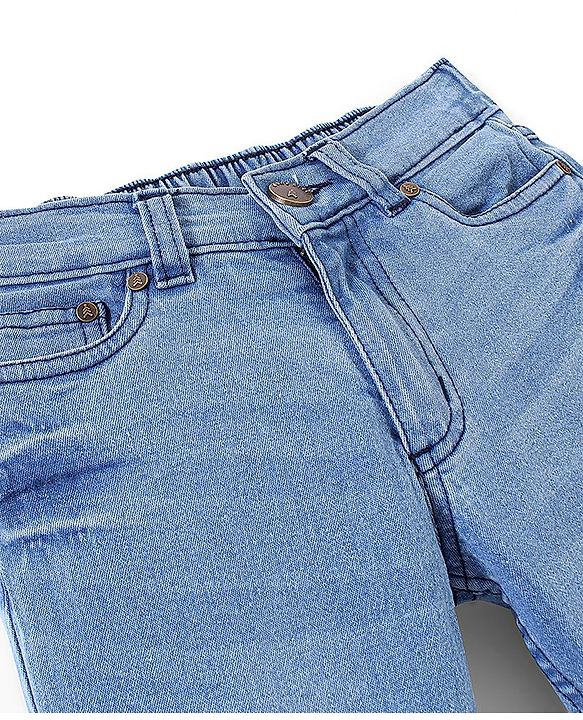 Pine Kids Cotton Spandex Woven Full Length 5 Pockets Washed Denim Jeans - Ice Blue