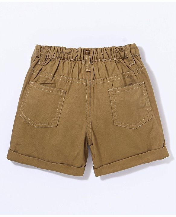 Babyhug 100% Cotton Woven Knee Length Solid Shorts with Suspenders - Khaki
