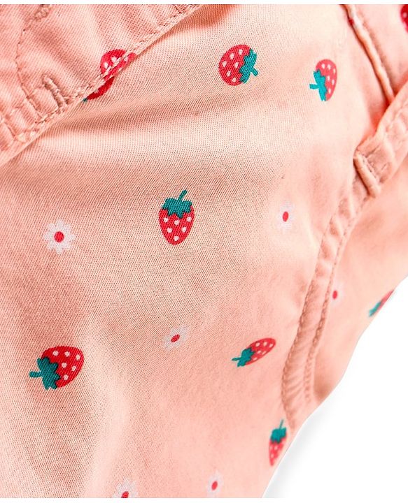 Babyhug Cotton Mid Thigh  Stretchable Shorts Strawberry Print - Peach
