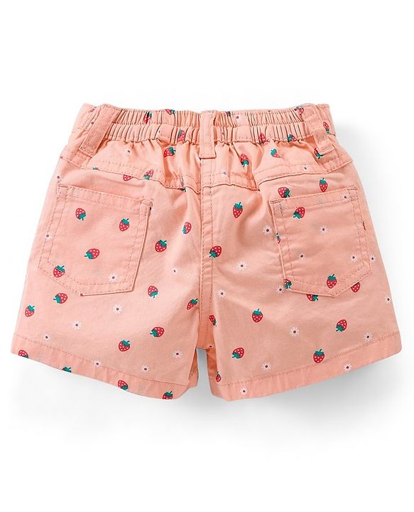 Babyhug Cotton Mid Thigh  Stretchable Shorts Strawberry Print - Peach
