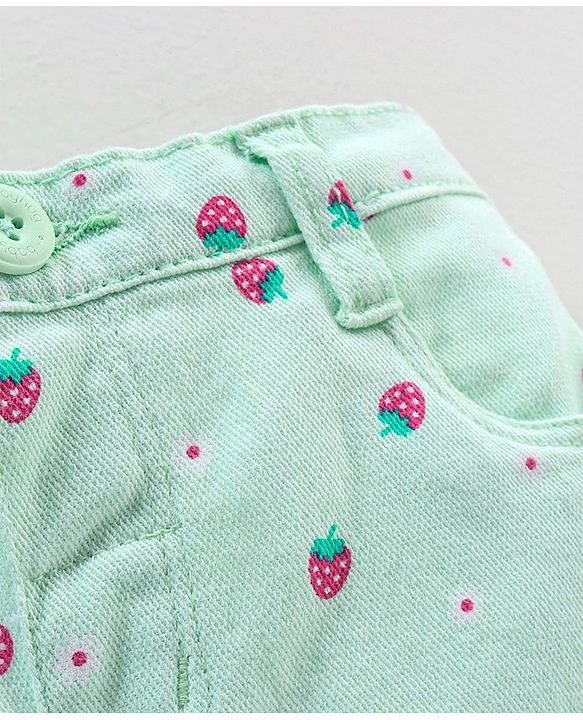 Babyhug Cotton Mid Thigh  Stretchable Shorts Strawberry Print - Peach