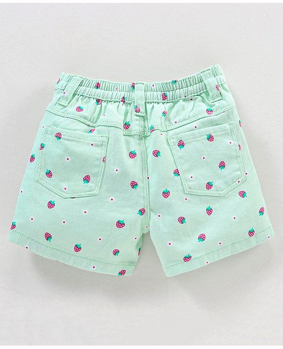 Babyhug Cotton Mid Thigh  Stretchable Shorts Strawberry Print - Peach