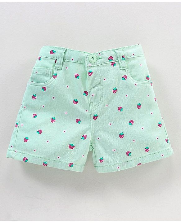 Babyhug Cotton Mid Thigh  Stretchable Shorts Strawberry Print - Peach